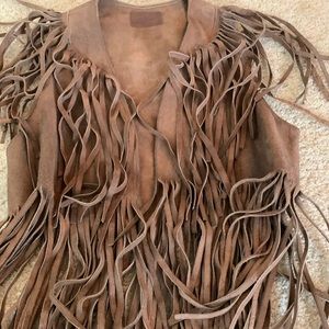Vintage leather suede fringe vest
